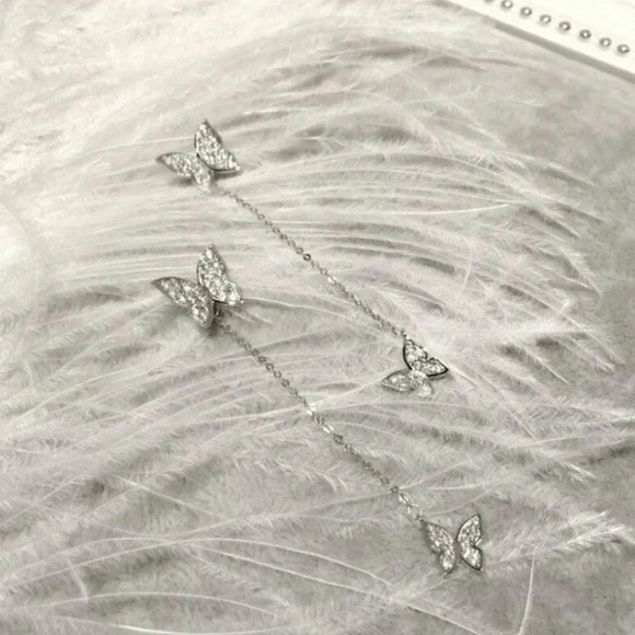 Sterling Silver Diamond Butterfly Stud Earrings - Picture 3 of 7